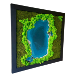Mechový obraz s epoxidovou pryskyřicí - jezero - plochý a sobí mech - dřevěný černý rám