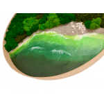 Kulatý mechový obraz s epoxidovou pryskyřicí - zátoka - sobí a plochý mech - dřevěný přírodní rám