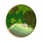 Kulatý mechový obraz s epoxidovou pryskyřicí - zátoka - sobí a plochý mech - dřevěný přírodní rám