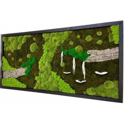 Mechový obraz mix mechu -dřeviny - rostliny 180*90cm - dřevěný rám černý